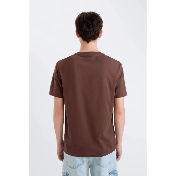 Defacto D5559AXBN497 Kahve %100 Pamuk Regular Fit Bisiklet Yaka Baskılı Kısa Kollu Tişört