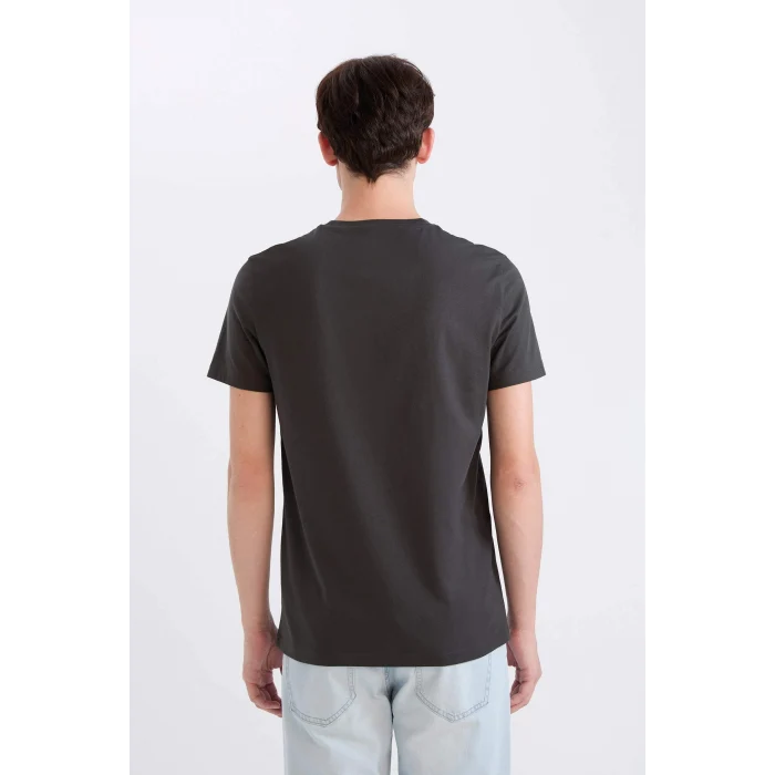 Defacto D5566AXAR221 Antrasit %100 Pamuk Slim Fit Dar Kesim Bisiklet Yaka Baskılı Kısa Kollu Tişört