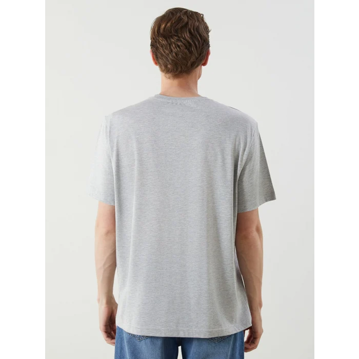 LCWAIKIKI Classic Gri Bisiklet Yaka Baskılı Penye Erkek Tişört