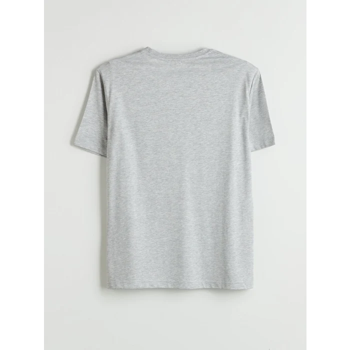 LCWAIKIKI Classic Gri Bisiklet Yaka Baskılı Penye Erkek Tişört