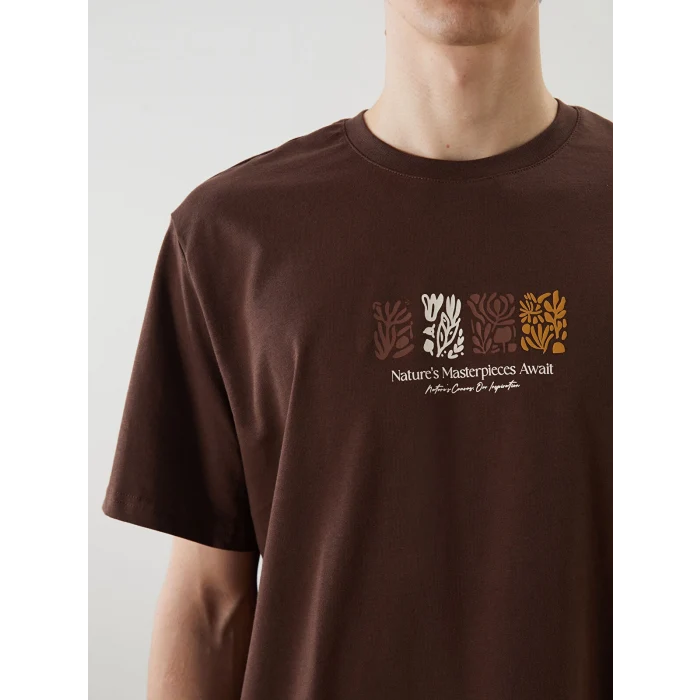 XSIDE Kahverengi Bisiklet Yaka Baskılı Penye Erkek Tişört