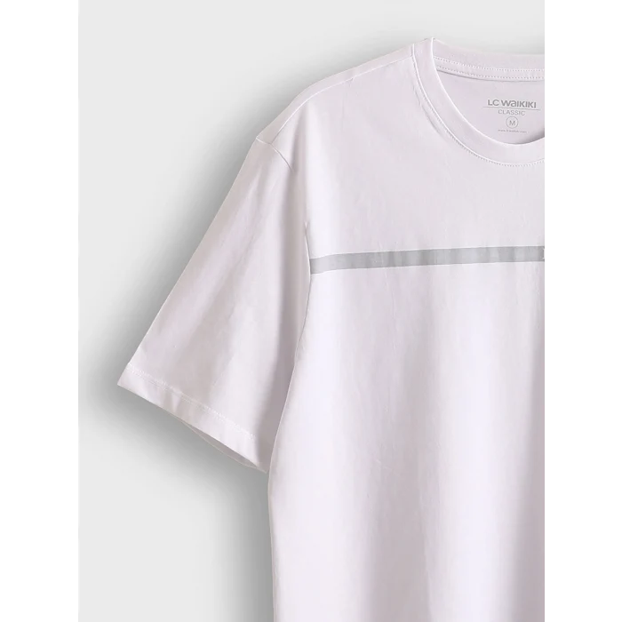 LCWAIKIKI Classic Beyaz Bisiklet Yaka Baskılı Erkek Tişört