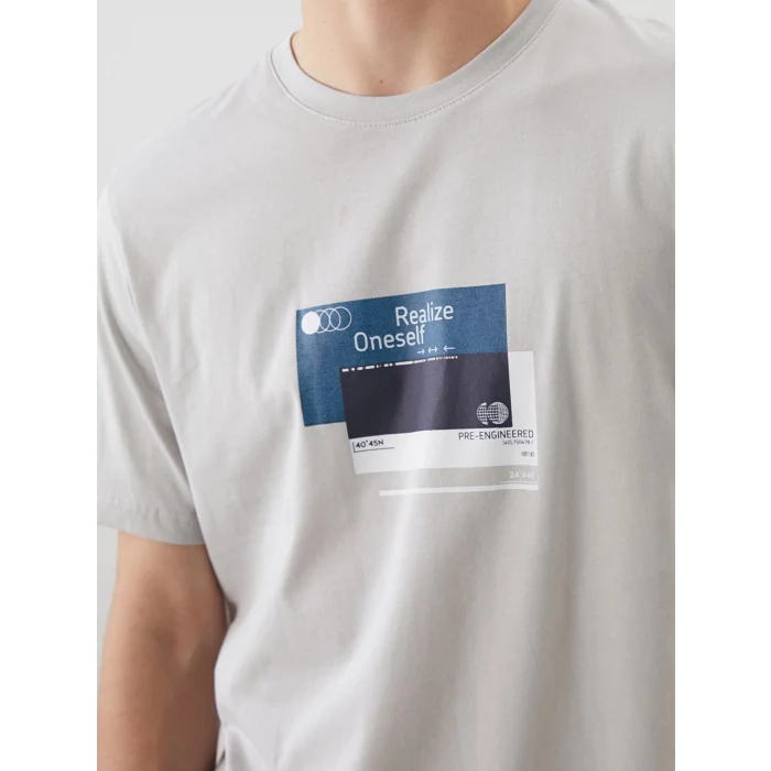 XSIDE Gri Bisiklet Yaka Baskılı Penye Erkek Tişört