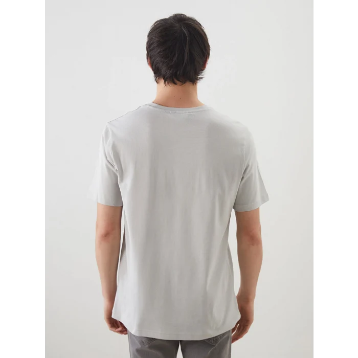 XSIDE Gri Bisiklet Yaka Baskılı Penye Erkek Tişört