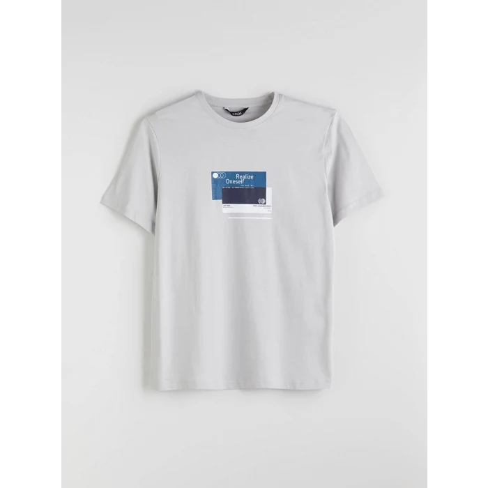 XSIDE Gri Bisiklet Yaka Baskılı Penye Erkek Tişört