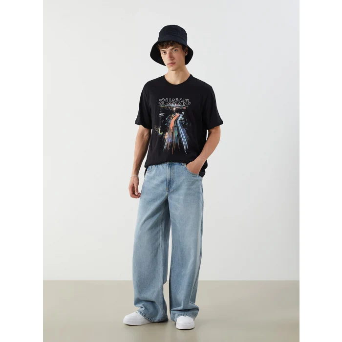 LCWAIKIKI Classic Siyah Bisiklet Yaka Baskılı Penye Erkek Tişört