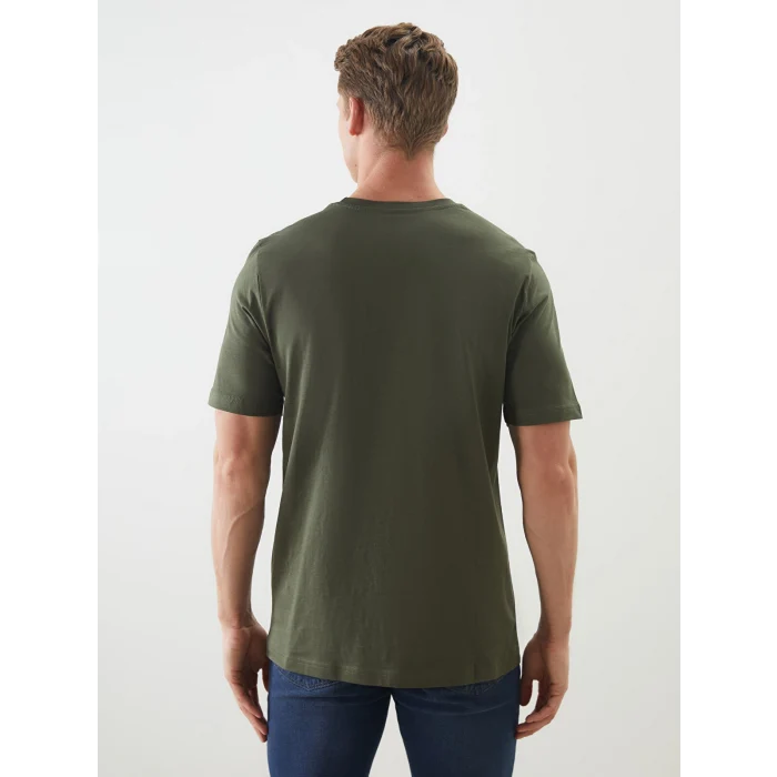 LCWAIKIKI Classic Haki Bisiklet Yaka Baskılı Penye Erkek Tişört