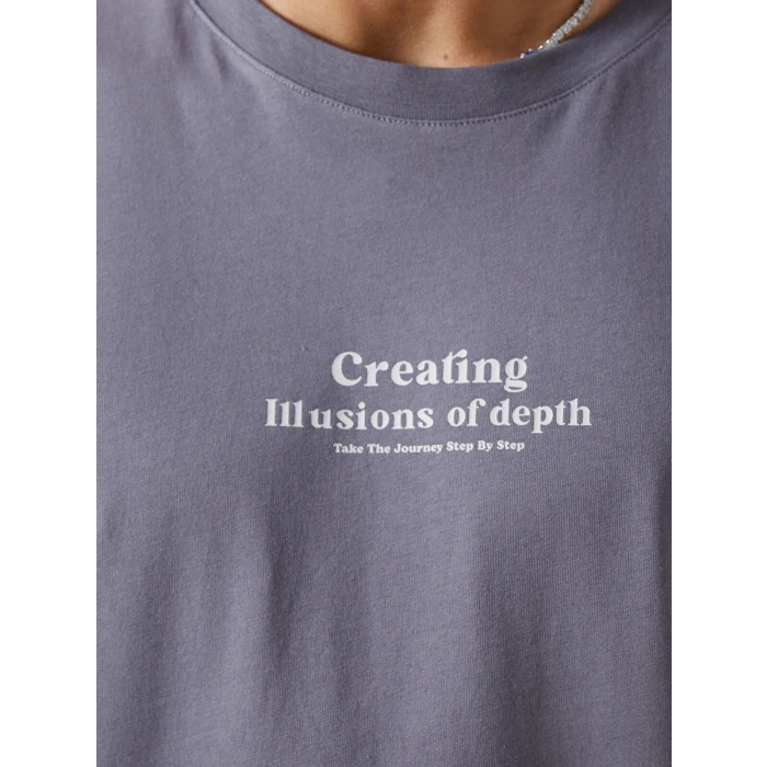 XSIDE Gri Bisiklet Yaka Kısa Kollu Baskılı Penye Erkek Tişört