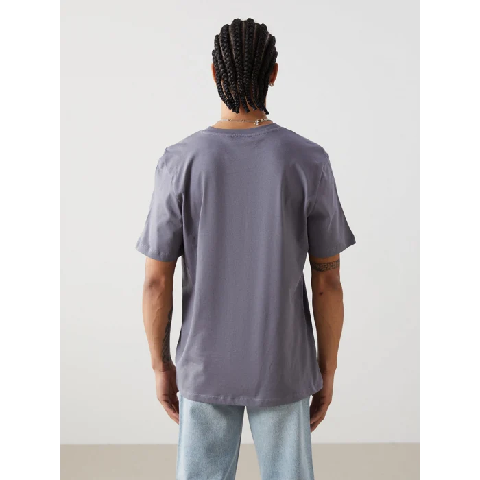 XSIDE Gri Bisiklet Yaka Kısa Kollu Baskılı Penye Erkek Tişört