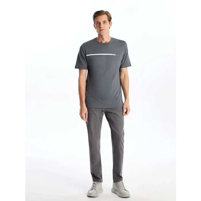 LCWAIKIKI Classic Gri Bisiklet Yaka Kısa Kollu Baskılı Penye Erkek Tişört