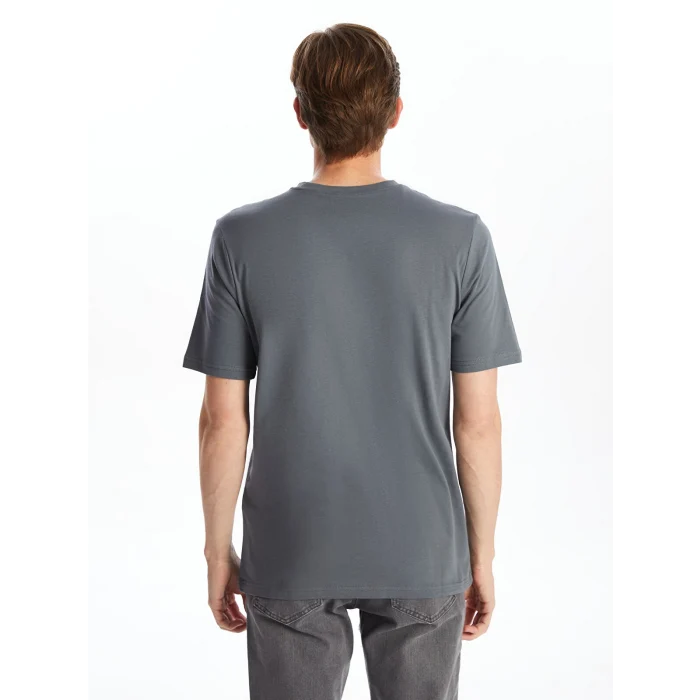 LCWAIKIKI Classic Gri Bisiklet Yaka Kısa Kollu Baskılı Penye Erkek Tişört