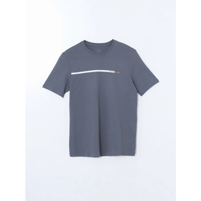 LCWAIKIKI Classic Gri Bisiklet Yaka Kısa Kollu Baskılı Penye Erkek Tişört