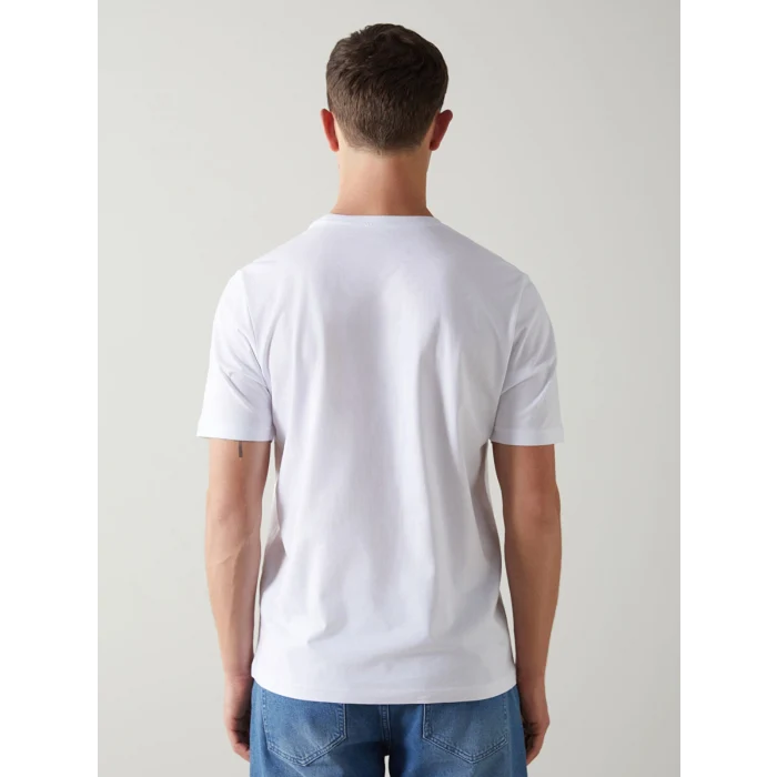 LCWAIKIKI Classic Beyaz Bisiklet Yaka Baskılı Penye Erkek Tişört