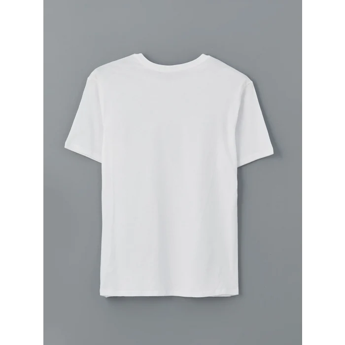 LCWAIKIKI Classic Beyaz Bisiklet Yaka Baskılı Penye Erkek Tişört