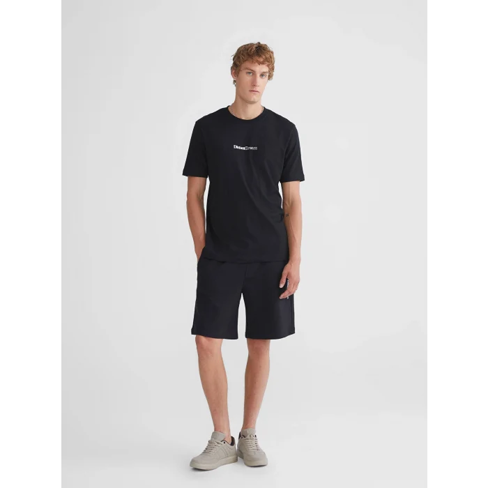 XSIDE Siyah Bisiklet Yaka Baskılı Penye Erkek Tişört