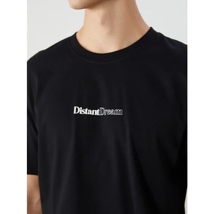 XSIDE Siyah Bisiklet Yaka Baskılı Penye Erkek Tişört