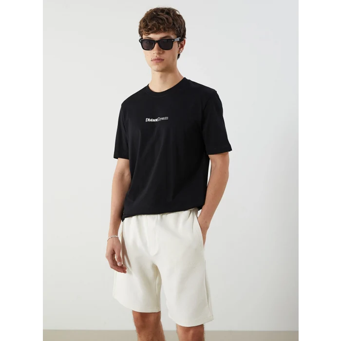 XSIDE Siyah Bisiklet Yaka Baskılı Penye Erkek Tişört