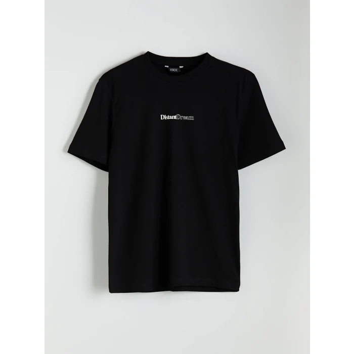 XSIDE Siyah Bisiklet Yaka Baskılı Penye Erkek Tişört