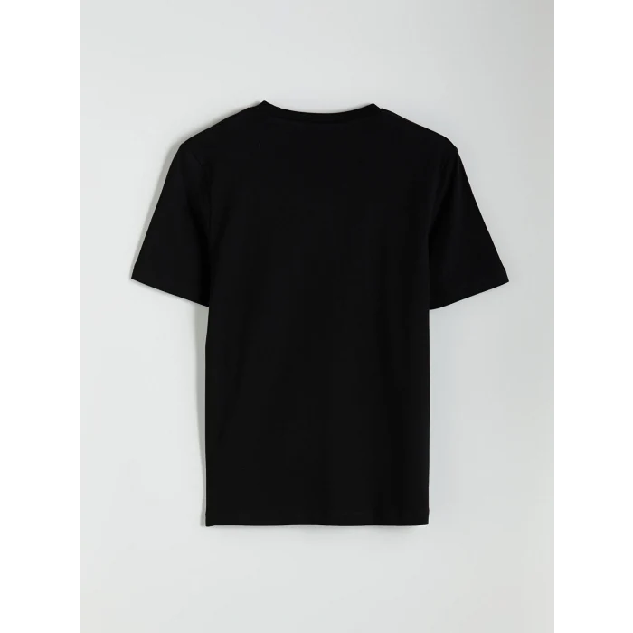 XSIDE Siyah Bisiklet Yaka Baskılı Penye Erkek Tişört