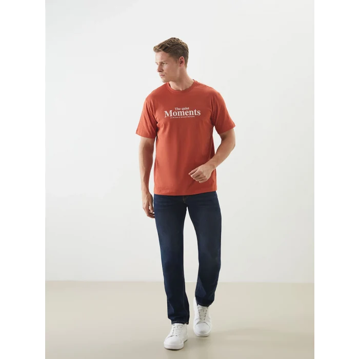 LCW Vision Turuncu Bisiklet Yaka Baskılı Penye Erkek Tişört