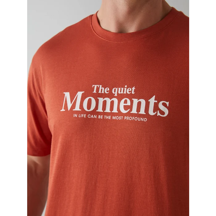 LCW Vision Turuncu Bisiklet Yaka Baskılı Penye Erkek Tişört