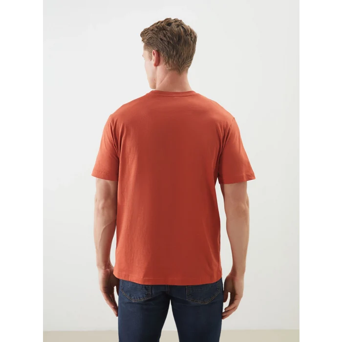 LCW Vision Turuncu Bisiklet Yaka Baskılı Penye Erkek Tişört