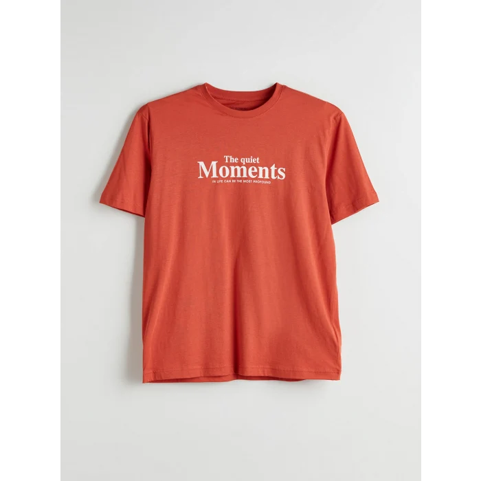 LCW Vision Turuncu Bisiklet Yaka Baskılı Penye Erkek Tişört