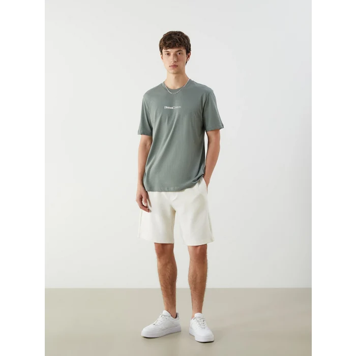 XSIDE Haki Bisiklet Yaka Baskılı Penye Erkek Tişört