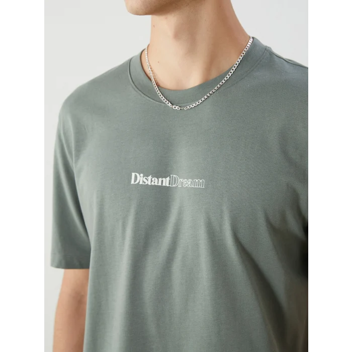 XSIDE Haki Bisiklet Yaka Baskılı Penye Erkek Tişört