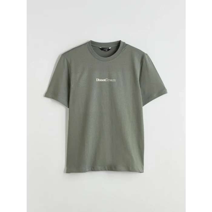 XSIDE Haki Bisiklet Yaka Baskılı Penye Erkek Tişört