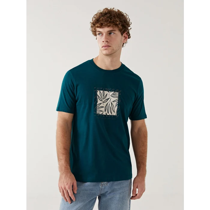 XSIDE Yeşil Bisiklet Yaka Baskılı Penye Erkek Tişört