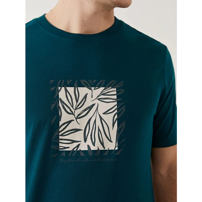 XSIDE Yeşil Bisiklet Yaka Baskılı Penye Erkek Tişört