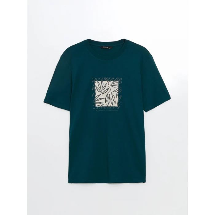 XSIDE Yeşil Bisiklet Yaka Baskılı Penye Erkek Tişört