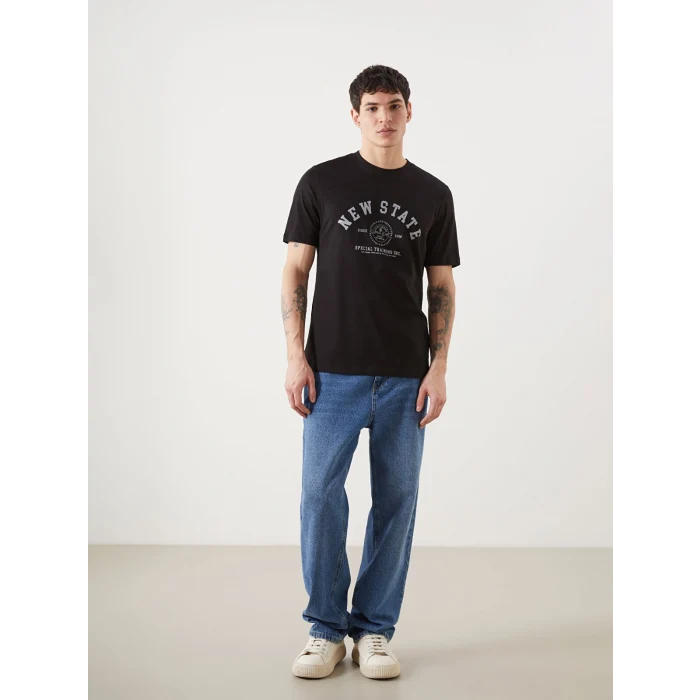 XSIDE Siyah Bisiklet Yaka Baskılı Penye Erkek Tişört