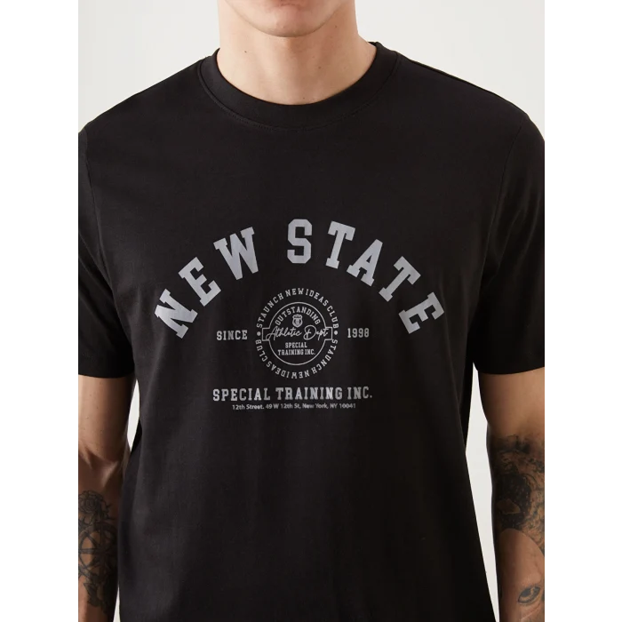 XSIDE Siyah Bisiklet Yaka Baskılı Penye Erkek Tişört