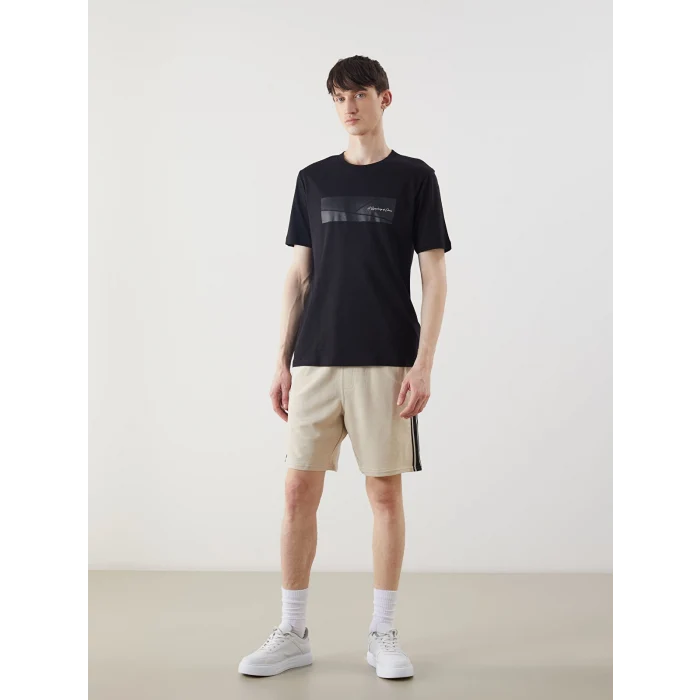 XSIDE Siyah Bisiklet Yaka Kısa Kollu Baskılı Penye Erkek Tişört