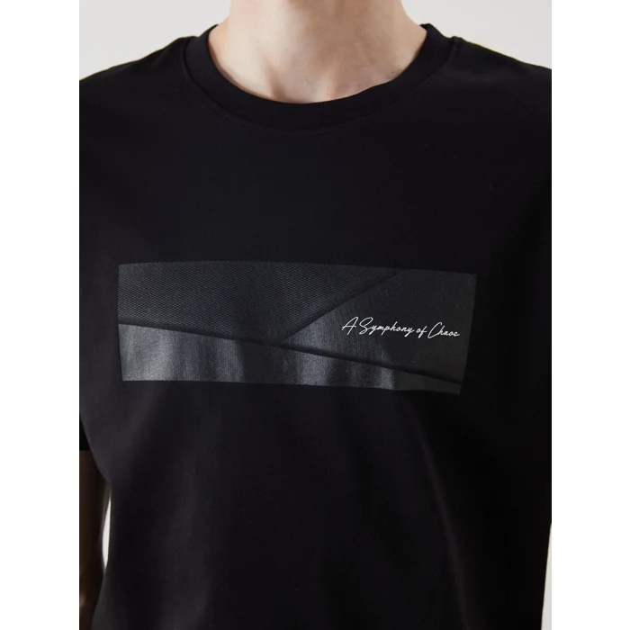 XSIDE Siyah Bisiklet Yaka Kısa Kollu Baskılı Penye Erkek Tişört