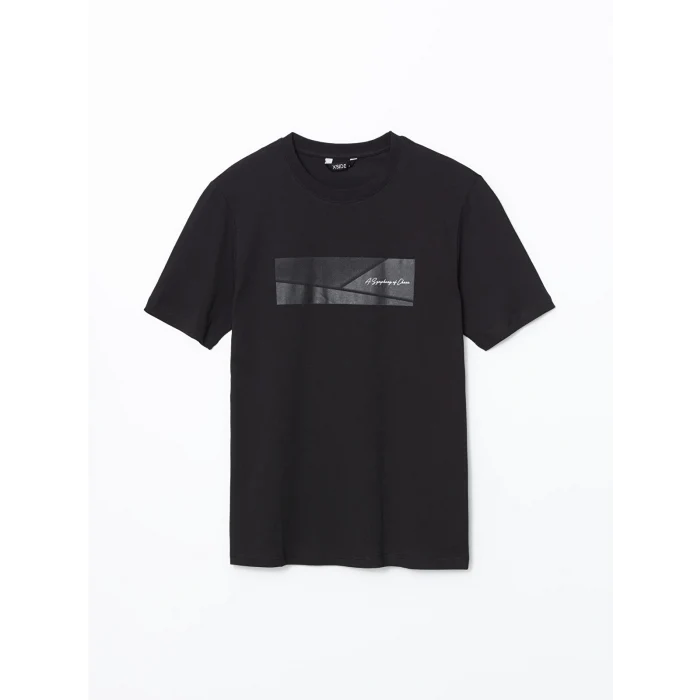 XSIDE Siyah Bisiklet Yaka Kısa Kollu Baskılı Penye Erkek Tişört