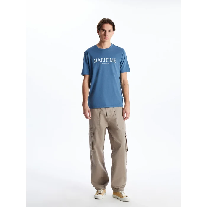 XSIDE Mavi Bisiklet Yaka Baskılı Erkek Tişört