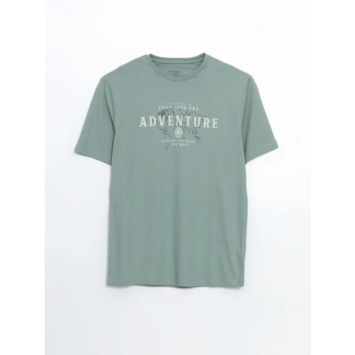 LCWAIKIKI Classic Yeşil Bisiklet Yaka Baskılı Penye Erkek Tişört