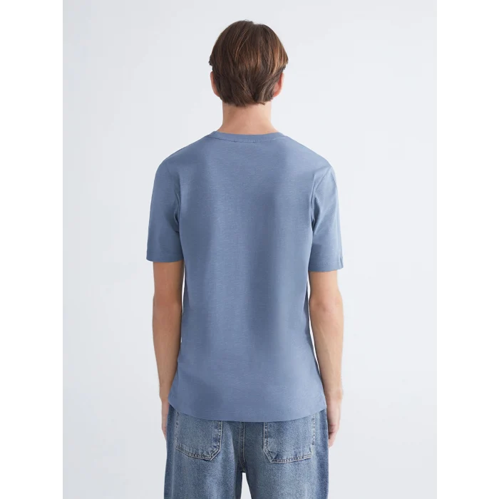 XSIDE Mavi Bisiklet Yaka Baskılı Penye Erkek Tişört