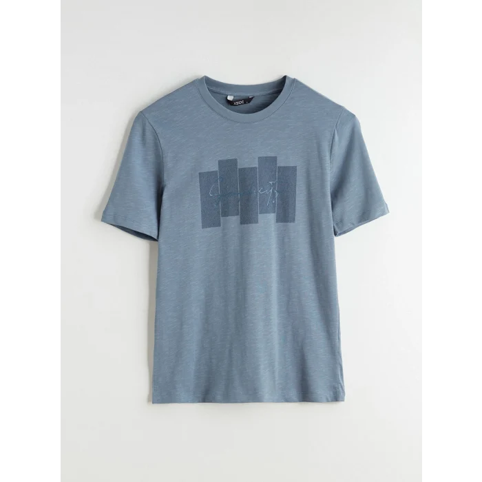 XSIDE Mavi Bisiklet Yaka Baskılı Penye Erkek Tişört