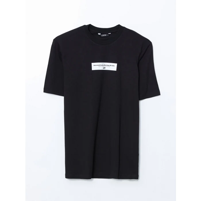 XSIDE Siyah Bisiklet Yaka Matchbox Brooklyn Baskılı Penye Erkek Tişört