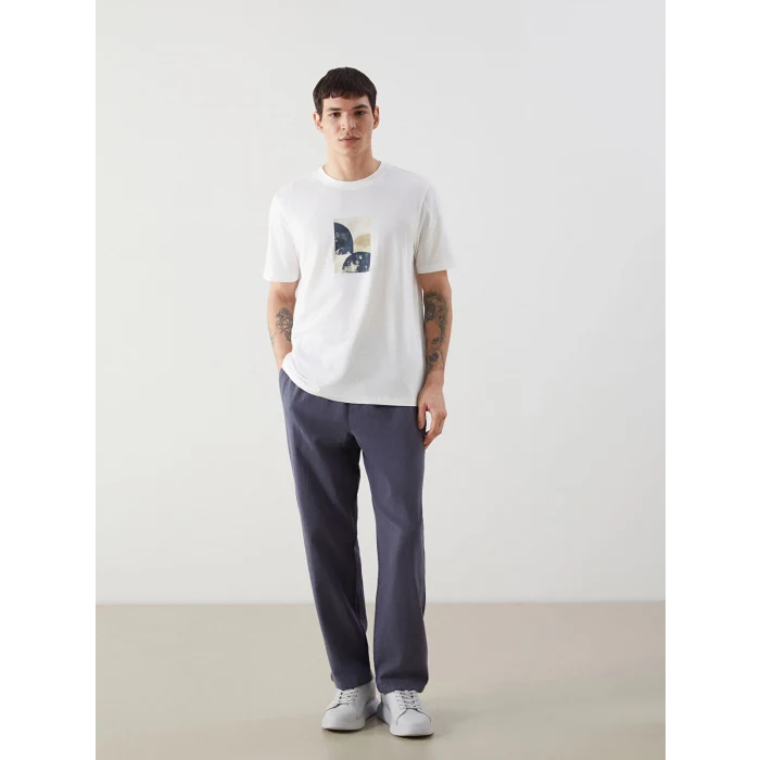 XSIDE Ekru Bisiklet Yaka Baskılı Penye Erkek Tişört