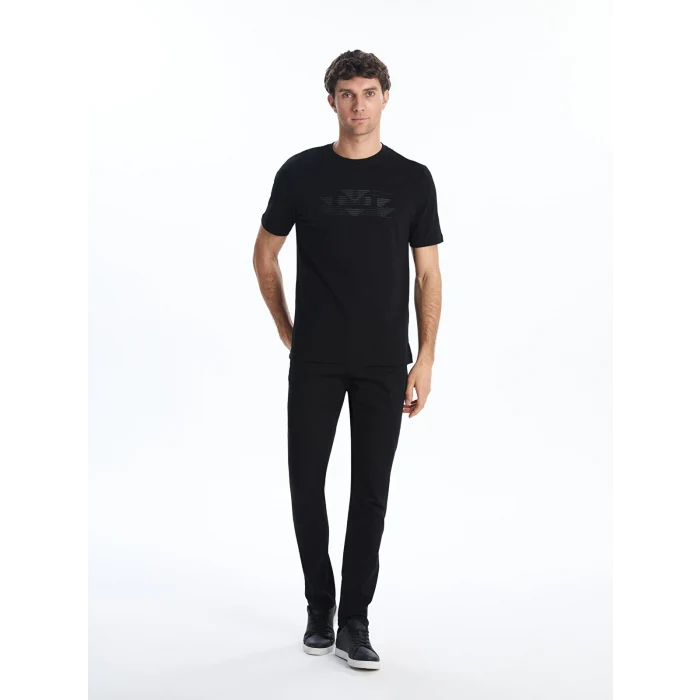 LCWAIKIKI Classic Siyah Bisiklet Yaka Baskılı Penye Erkek Tişört