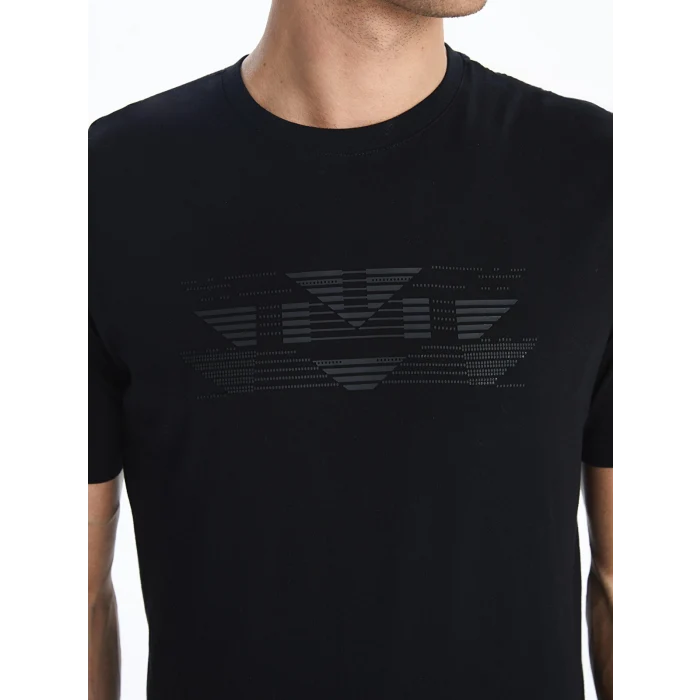 LCWAIKIKI Classic Siyah Bisiklet Yaka Baskılı Penye Erkek Tişört