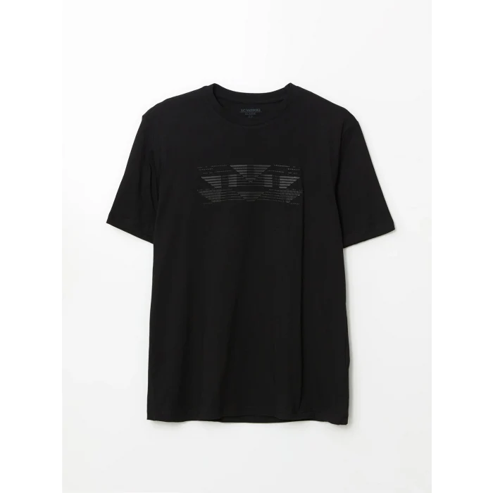 LCWAIKIKI Classic Siyah Bisiklet Yaka Baskılı Penye Erkek Tişört