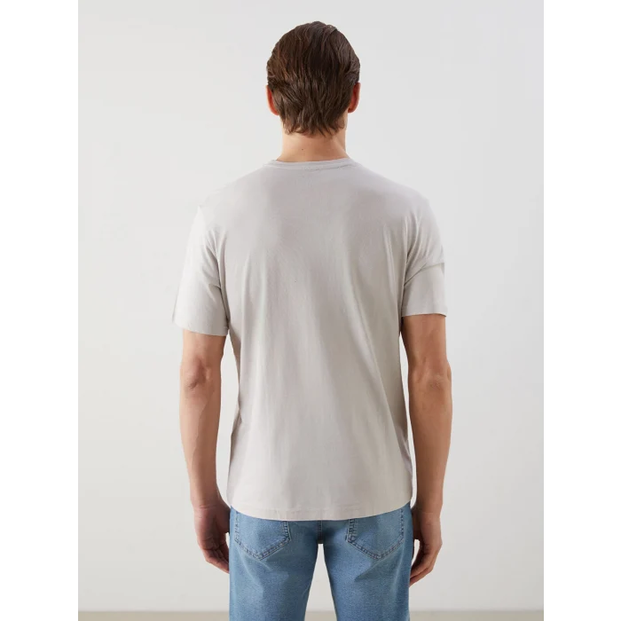 LCWAIKIKI Classic Bej Bisiklet Yaka Baskılı Penye Erkek Tişört