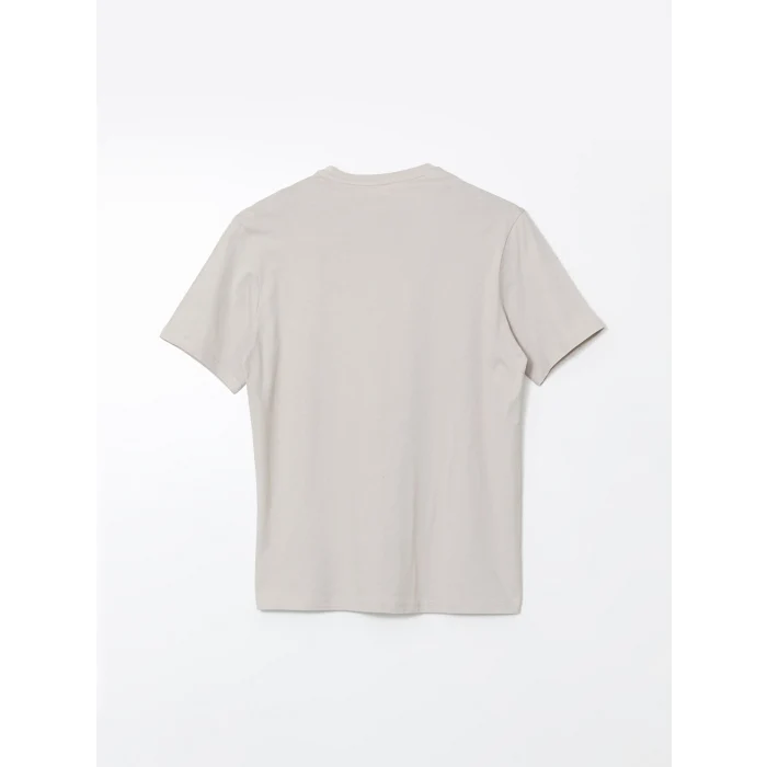 LCWAIKIKI Classic Bej Bisiklet Yaka Baskılı Penye Erkek Tişört