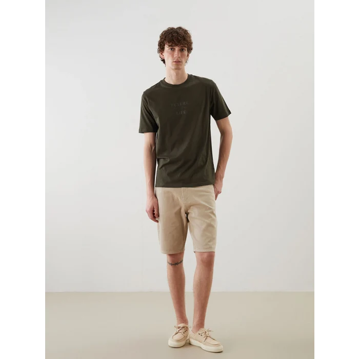 XSIDE Haki Bisiklet Yaka Baskılı Penye Erkek Tişört